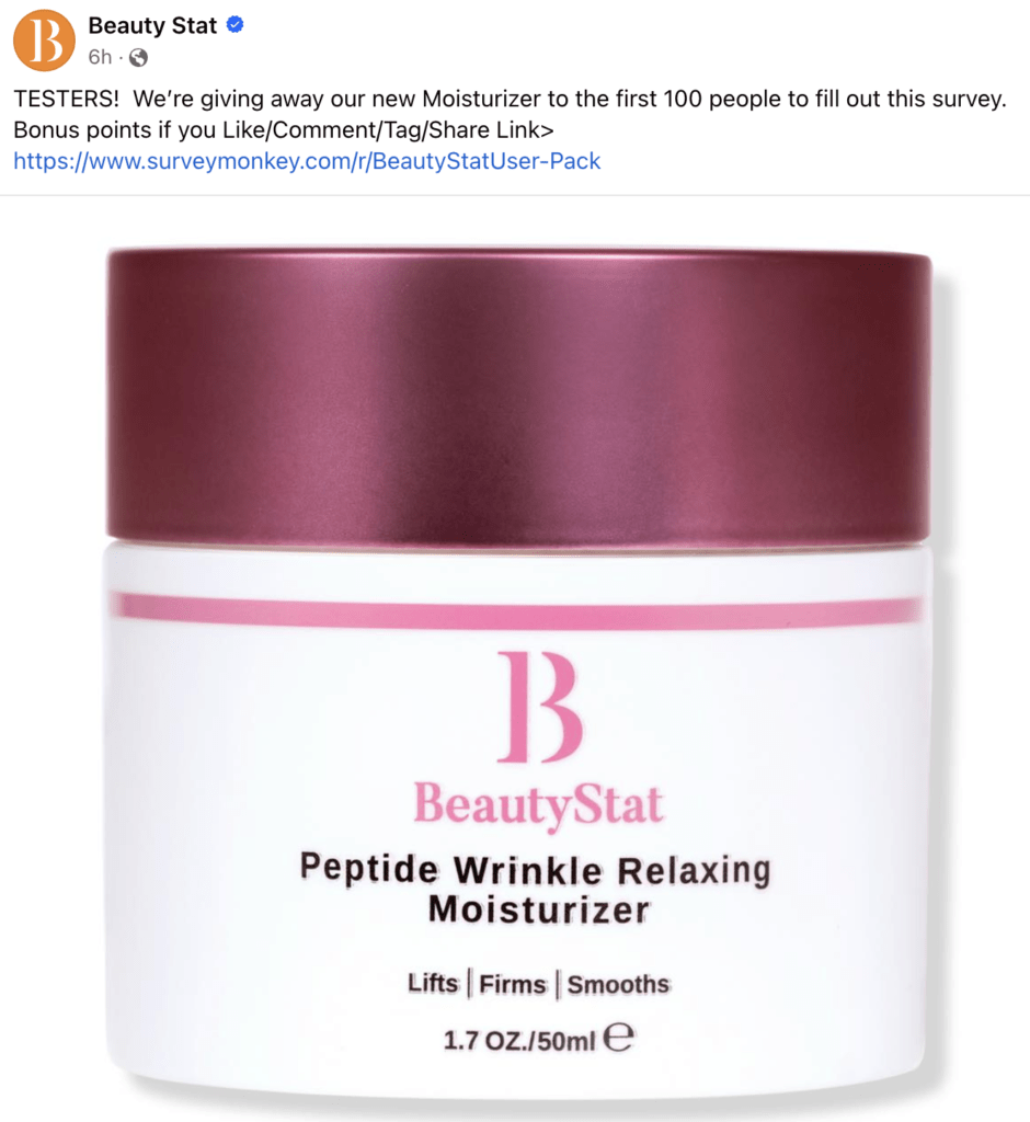 Free Peptide Moisturizer From Beautystat (Must Qualify)